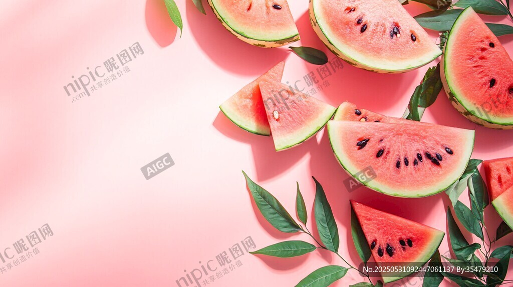 夏日粉色背景的新鮮西瓜片