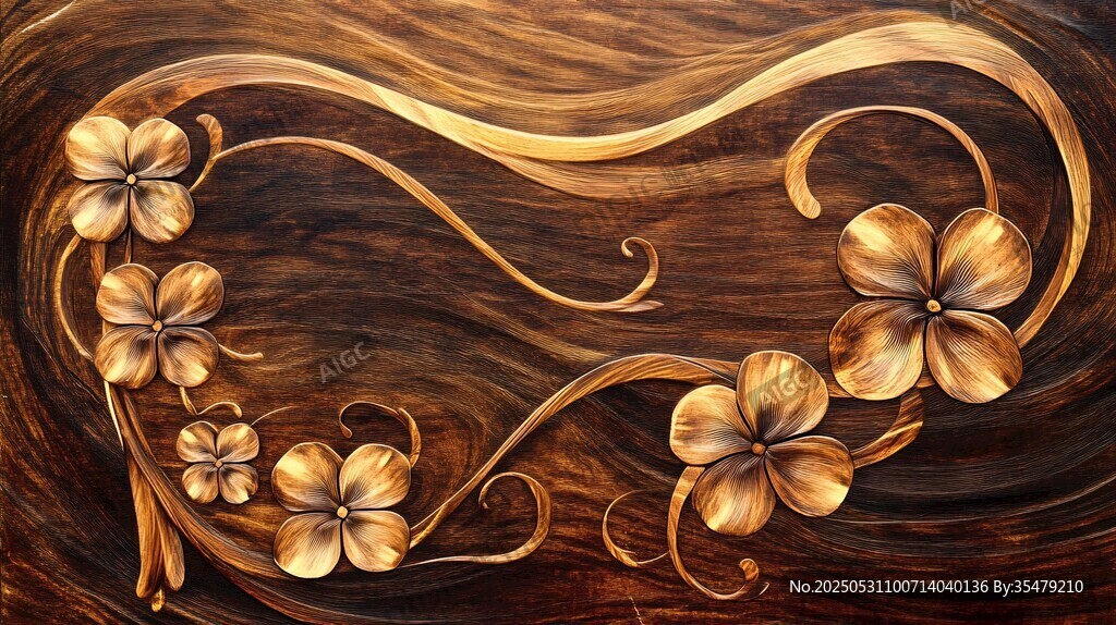 金色花卉木紋裝飾藝術圖