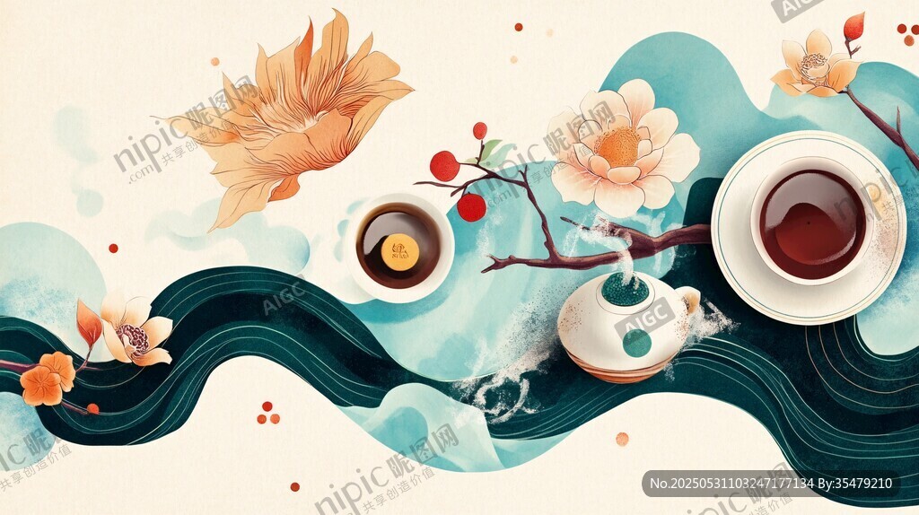 中式茶飲插畫之雅致風情