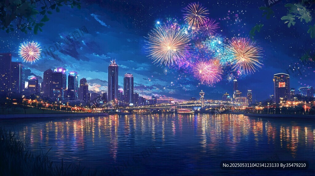 夜城煙花景