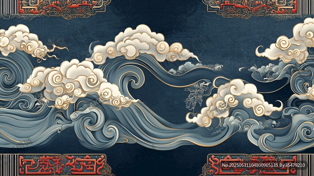 中式古典云海浪花紋飾