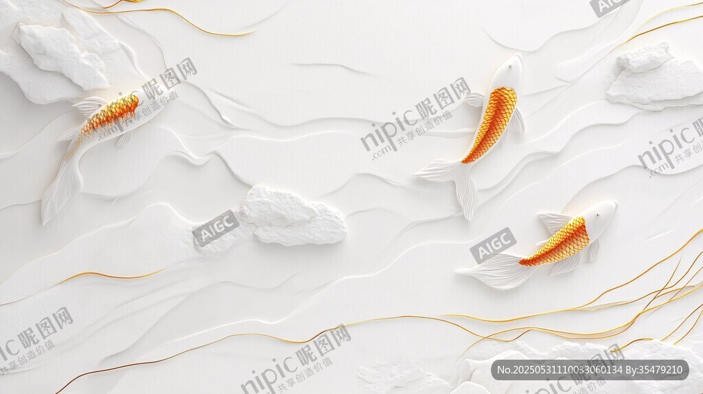 白色背景中游動(dòng)的金色錦鯉