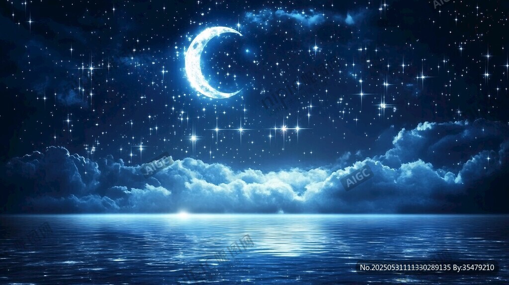 月夜星空下的靜謐海面