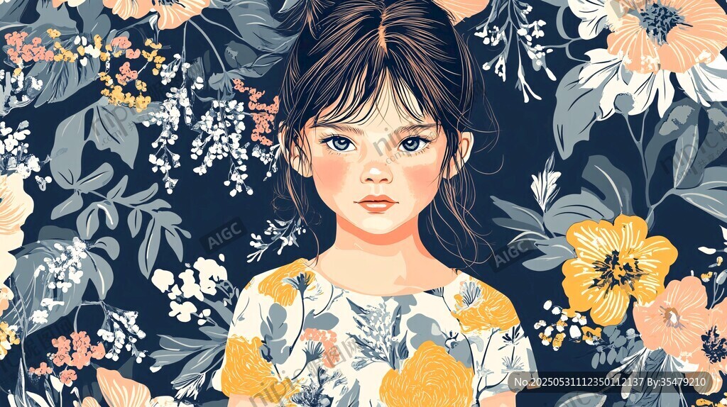 花叢中的可愛(ài)女孩