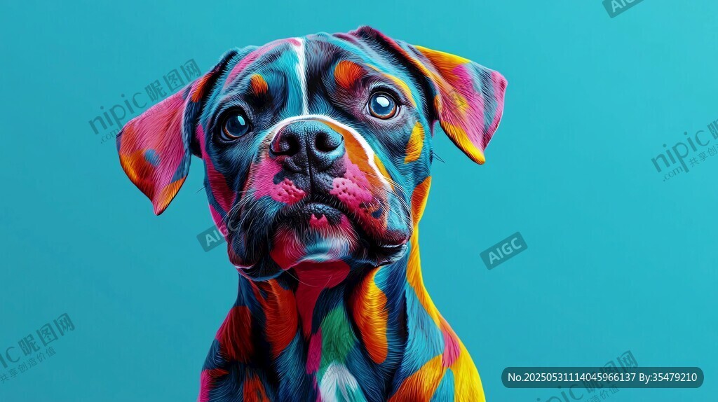 彩色繪面的可愛(ài)拳擊犬