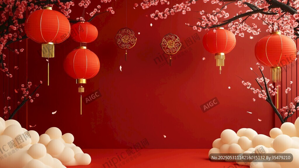 喜慶中式紅背景燈籠場(chǎng)景