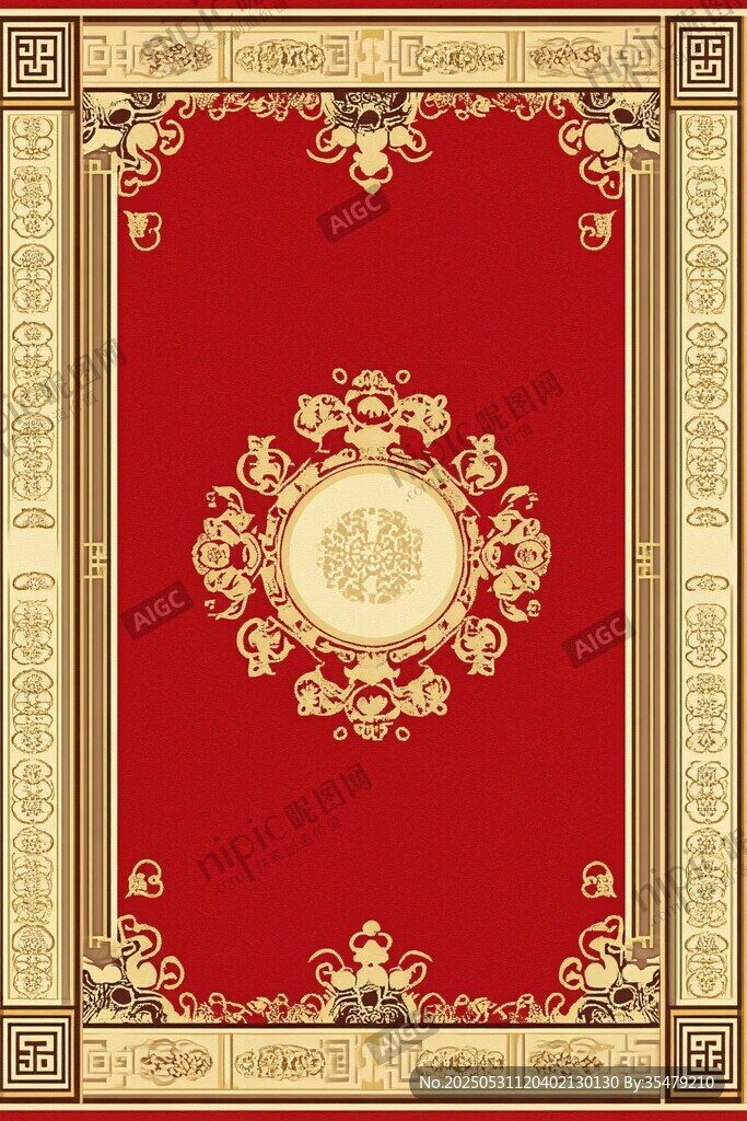 中式紅金古典花紋裝飾圖案