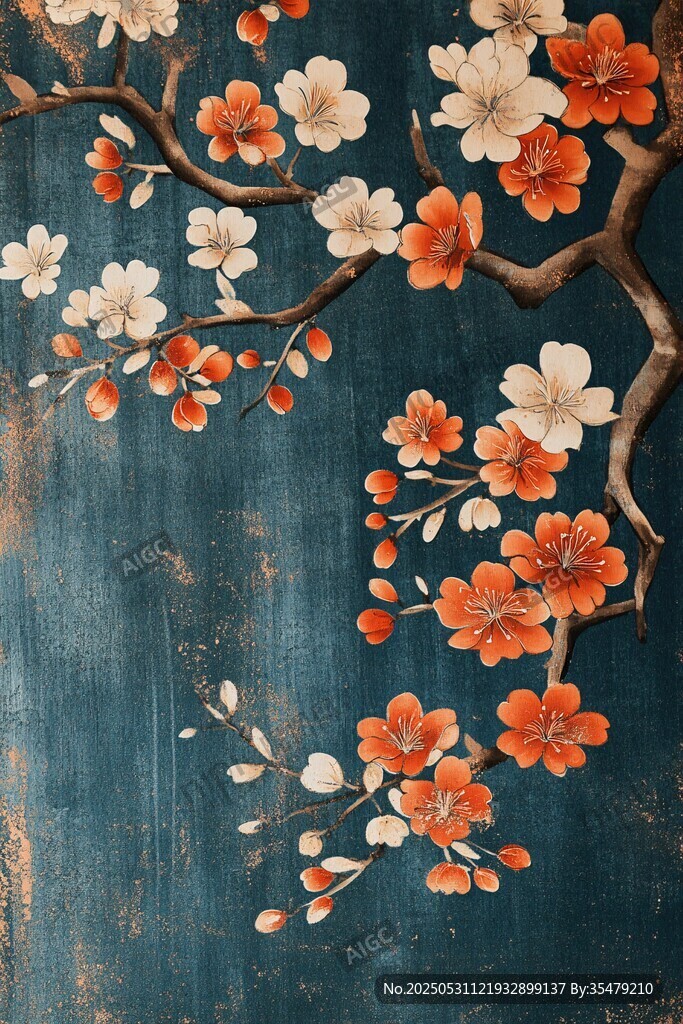 藍(lán)底綻放的多彩花枝