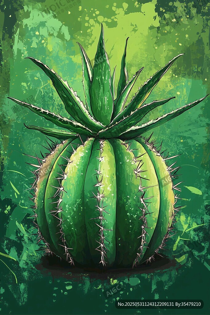 夢幻綠色仙人掌插畫