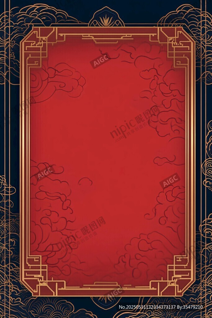 中式紅底金紋古典邊框背景