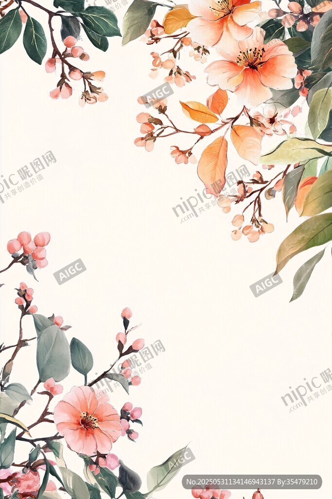 水彩花卉邊框設計圖