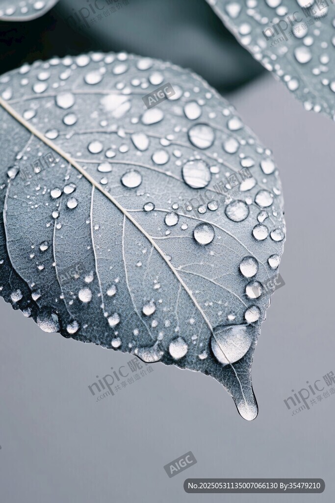 露珠點綴的葉片之美