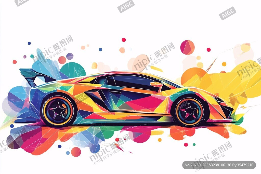 炫彩跑車插畫 動感十足