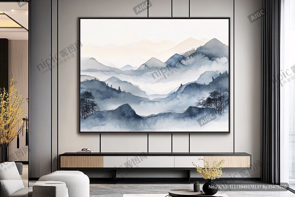 現代客廳中式山水掛畫