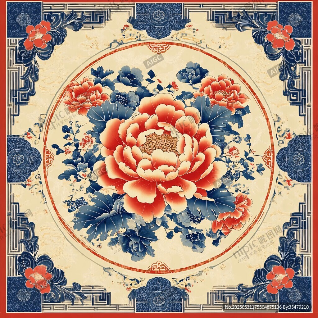 中式牡丹花紋傳統(tǒng)裝飾圖案