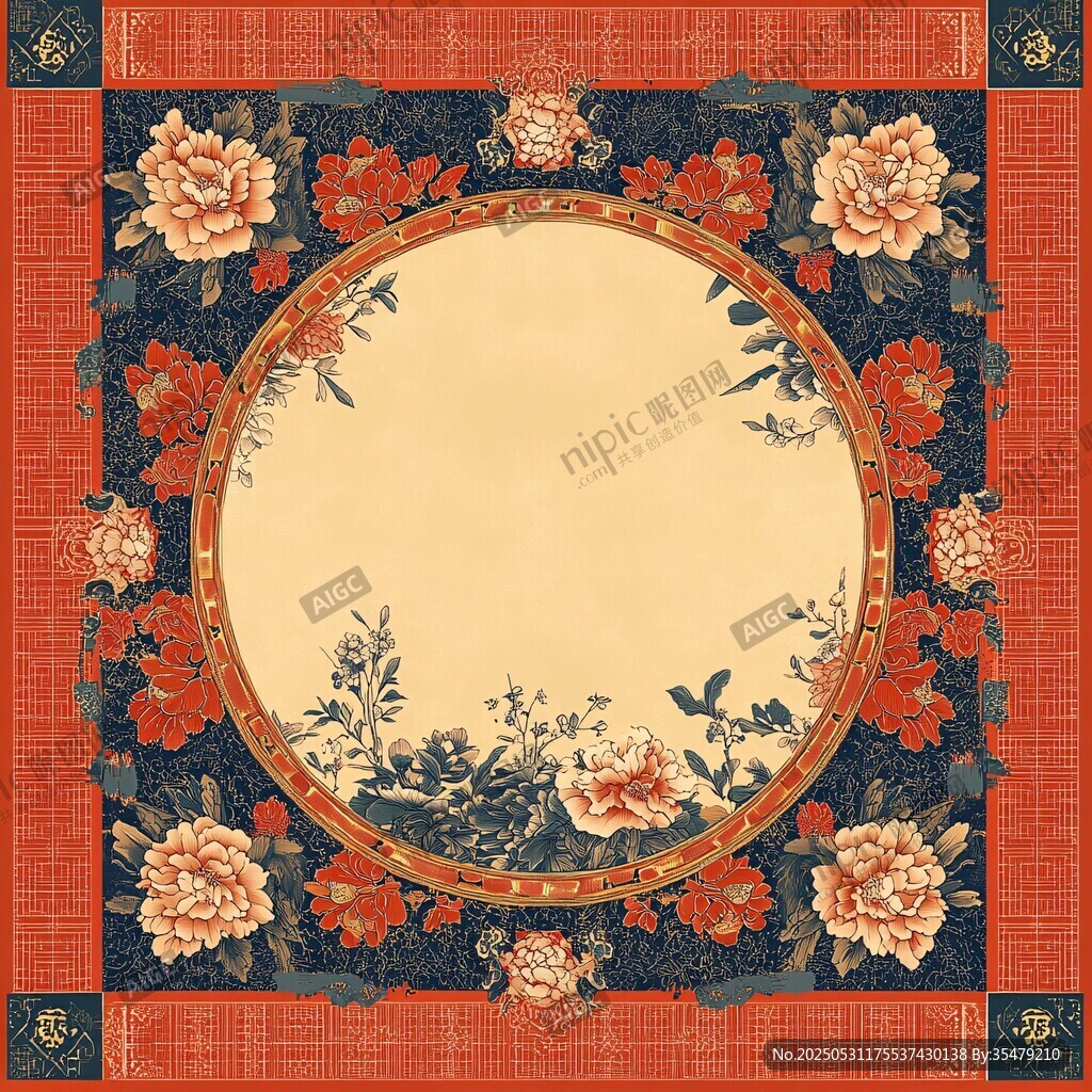中式花卉圓形傳統(tǒng)紋樣圖
