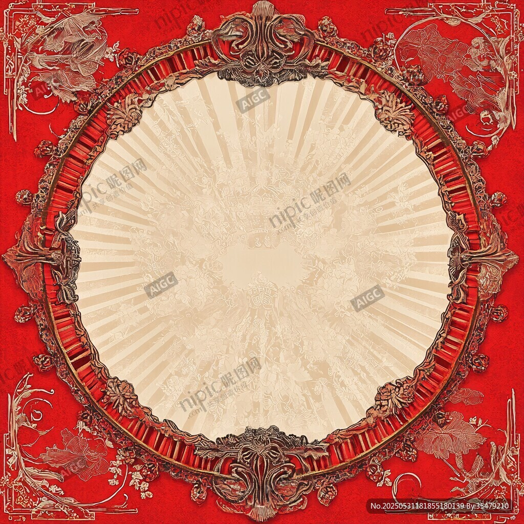 復(fù)古紅底雕花圓形裝飾背景