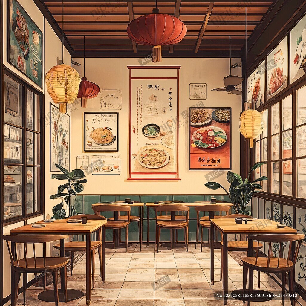 復(fù)古風中式面館室內(nèi)場景