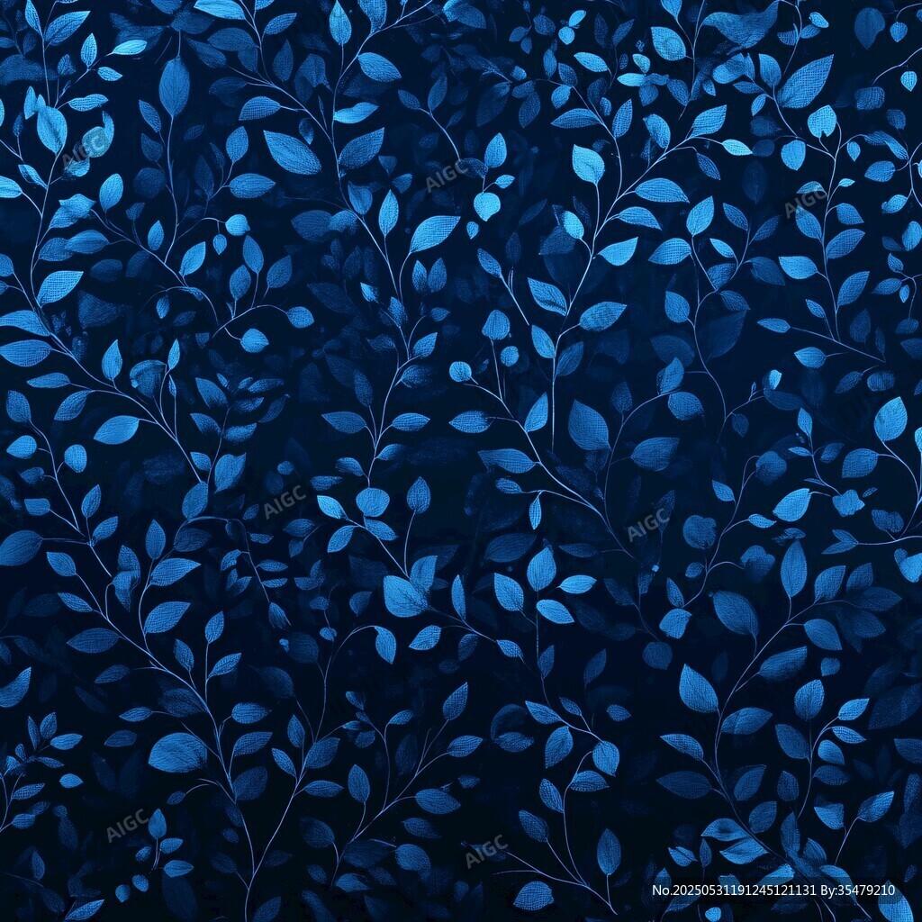 深藍葉片無縫背景圖案