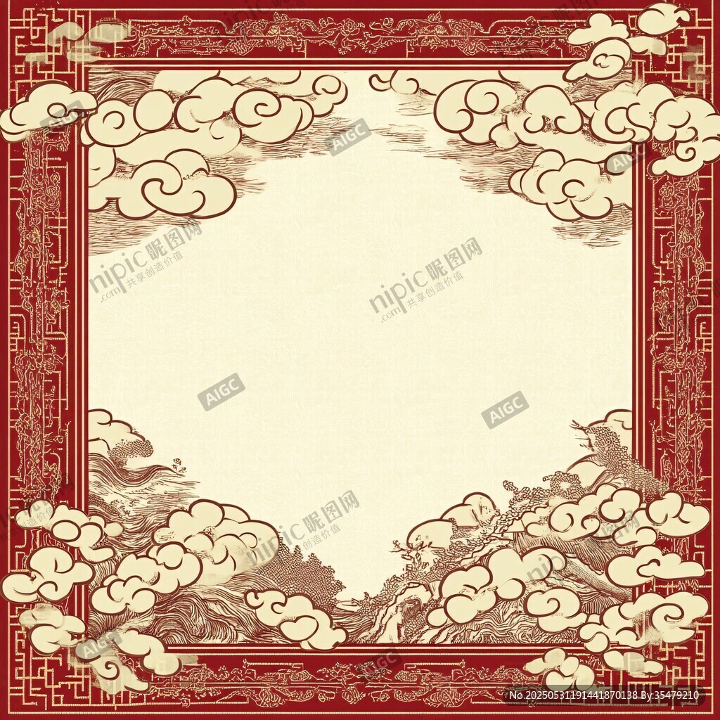 中式古典云紋邊框背景圖