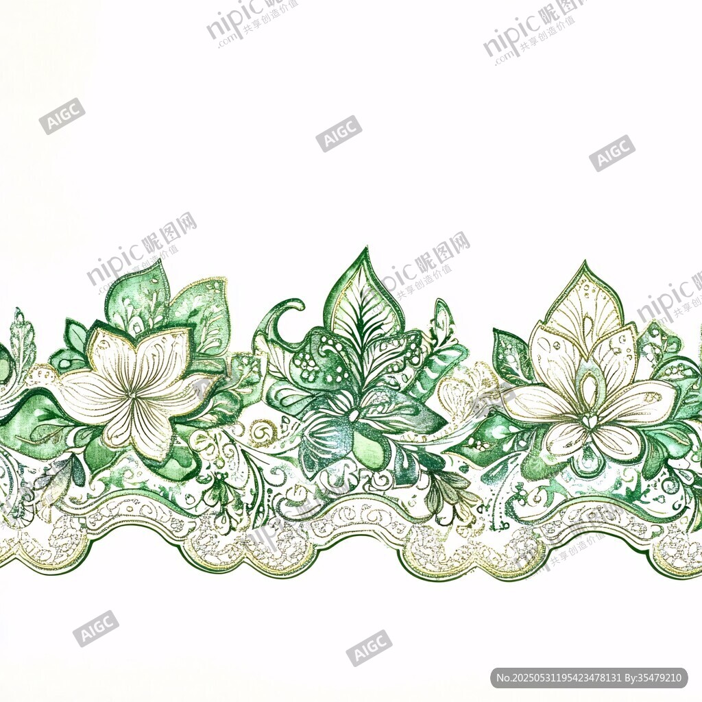 綠色花卉蕾絲邊裝飾圖案