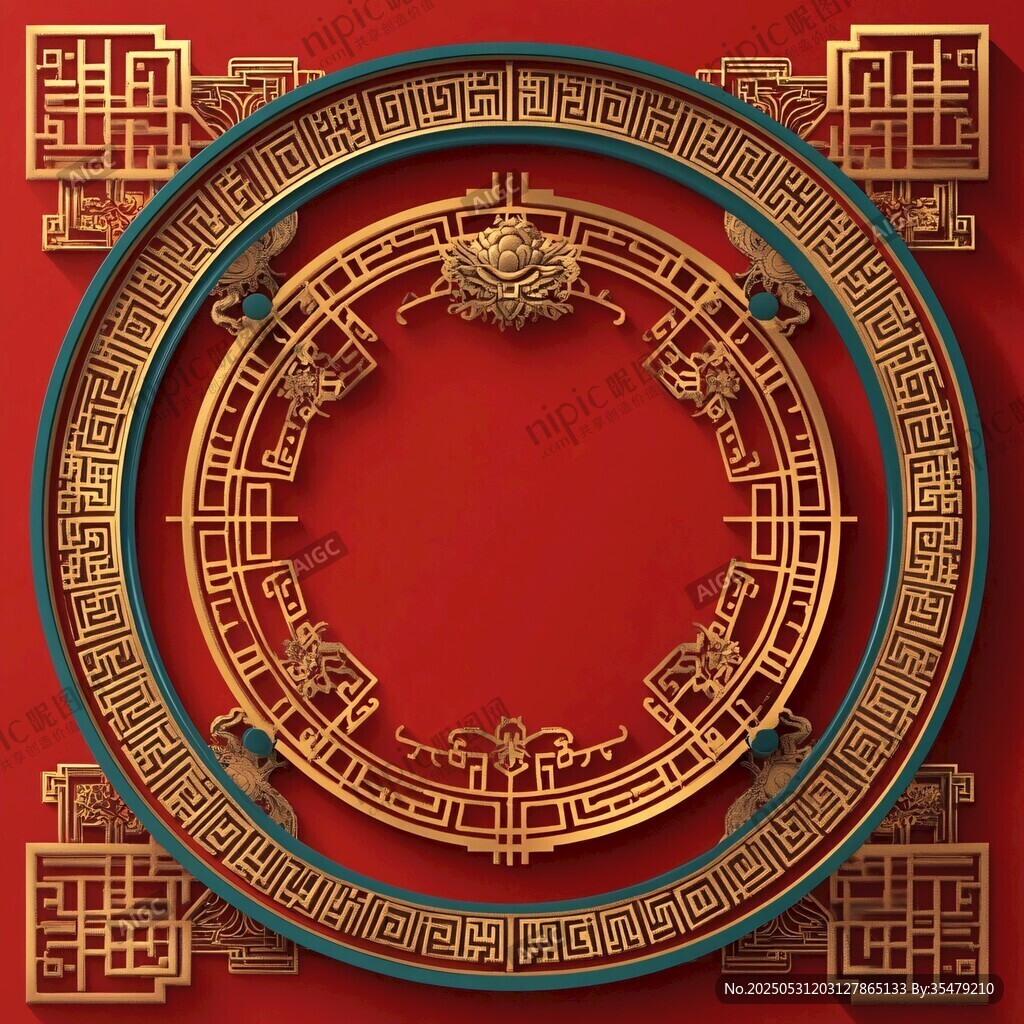 中式紅底金色古典邊框圖案