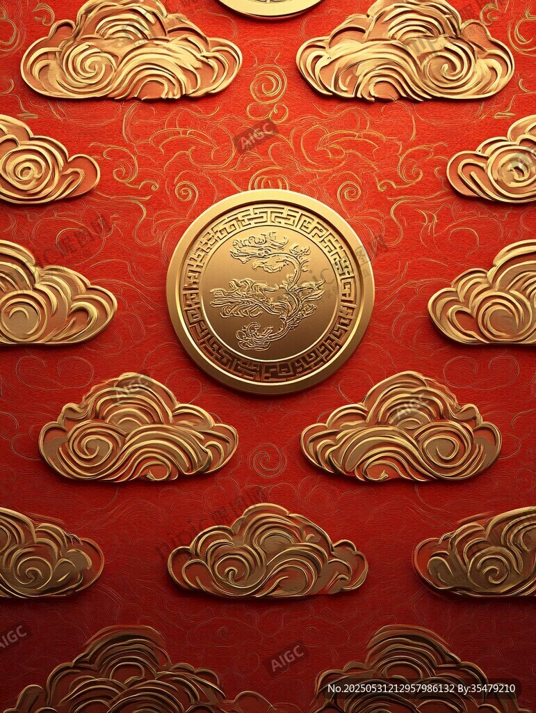紅底祥云間的金色紀(jì)念幣