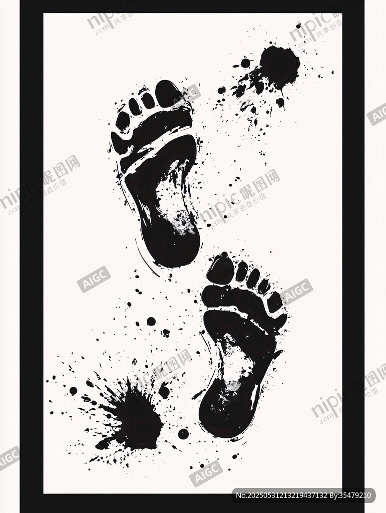黑白墨痕腳印藝術圖案
