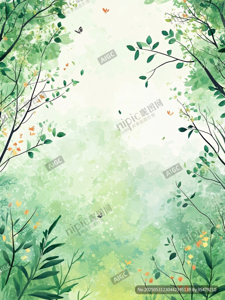清新森林插畫背景圖
