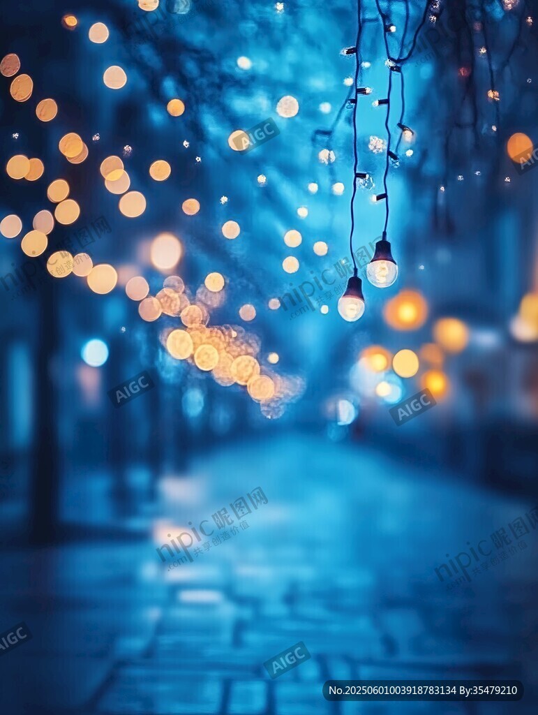 夜巷中的夢幻燈光景致