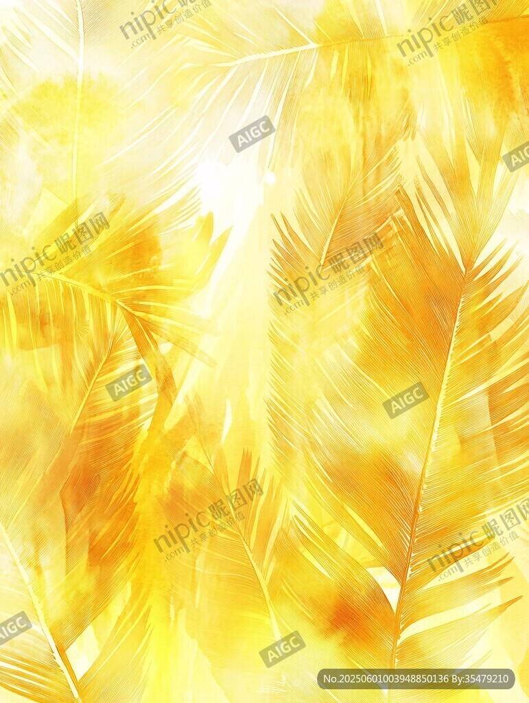 金黃夢幻羽毛紋理背景圖
