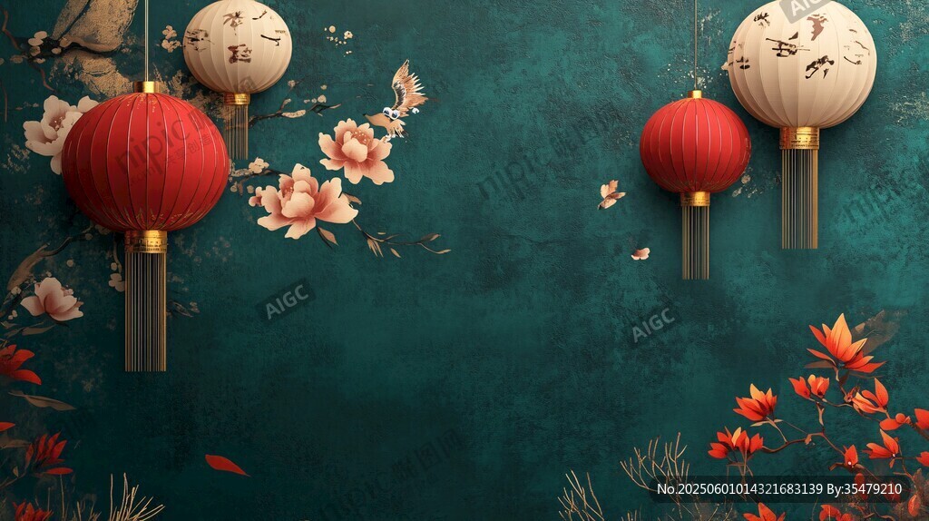 中式古風(fēng)燈籠花卉背景圖