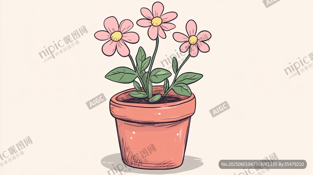 盆栽花卉插畫