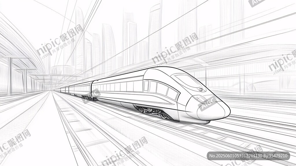 線條勾勒的現(xiàn)代高速列車