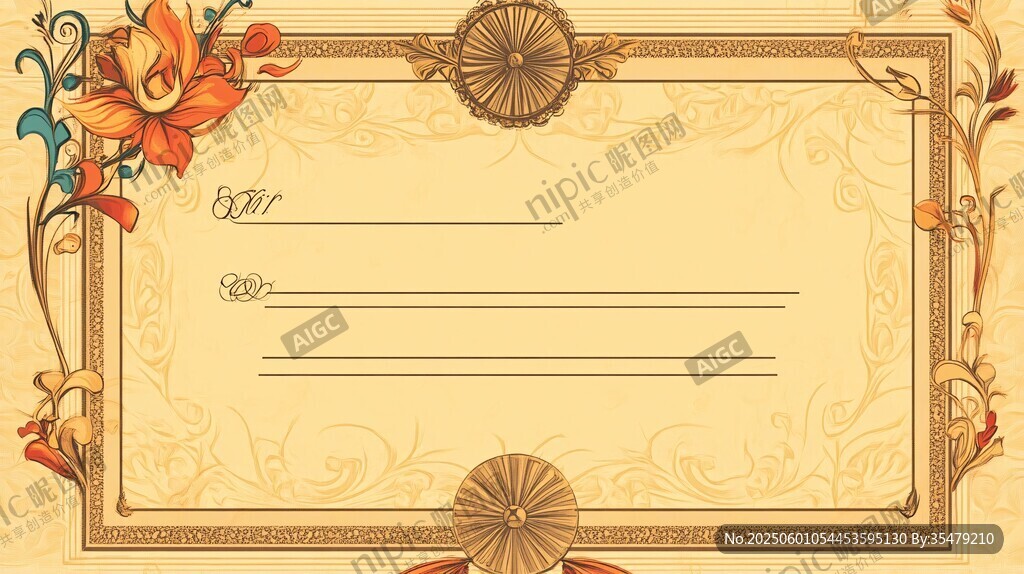復古花紋榮譽證書模板