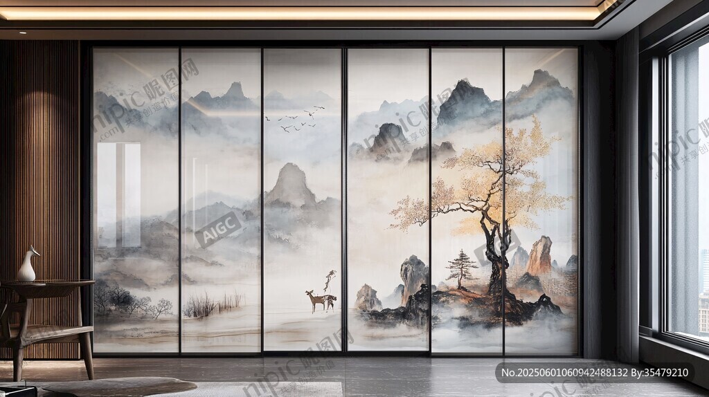 中式山水屏風(fēng) 雅致室內(nèi)景