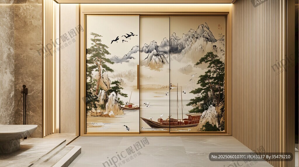中式山水屏風(fēng)雅致空間