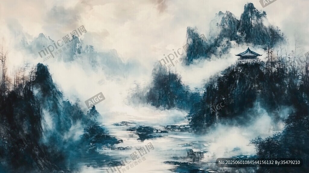 水墨山水間的詩意小亭