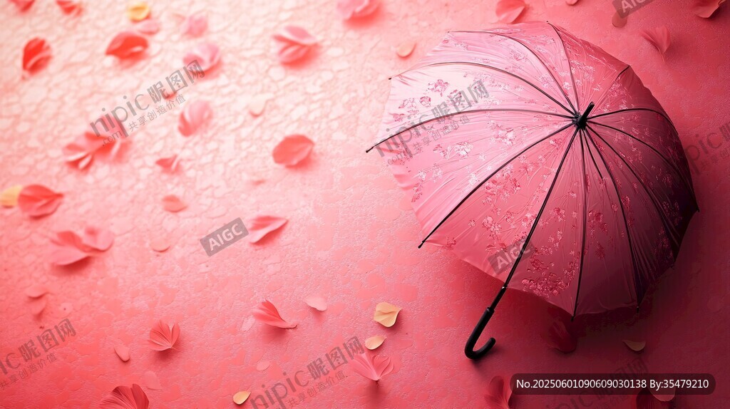 粉色雨傘下的浪漫花瓣雨