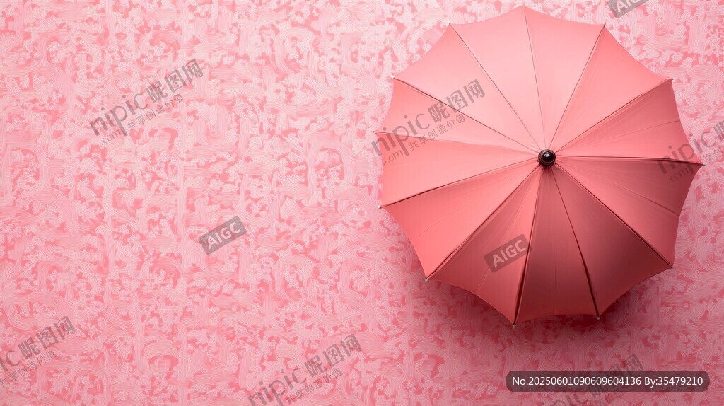 粉色雨傘靜置于夢幻背景