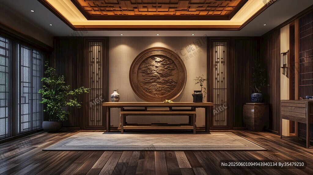 中式典雅茶室室內(nèi)場景