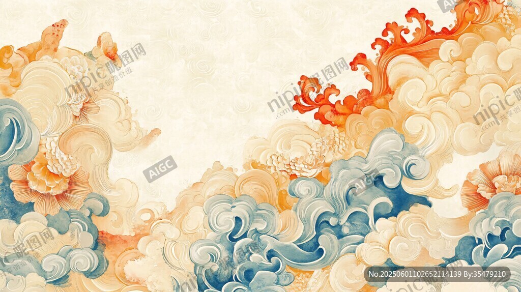中式云紋海浪古風(fēng)插畫
