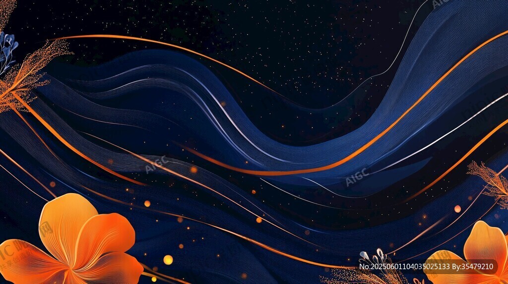 藍橙漸變夢幻流體花卉背景