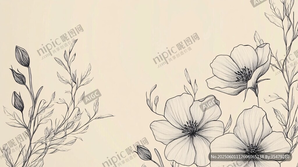 手繪花卉邊框插畫