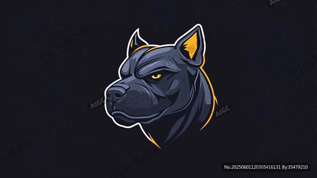 黑色猛犬頭像插畫