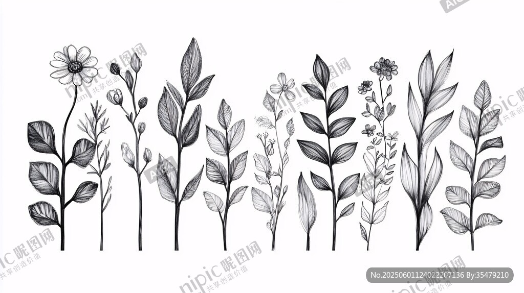 手繪植物花卉線(xiàn)條插畫(huà)