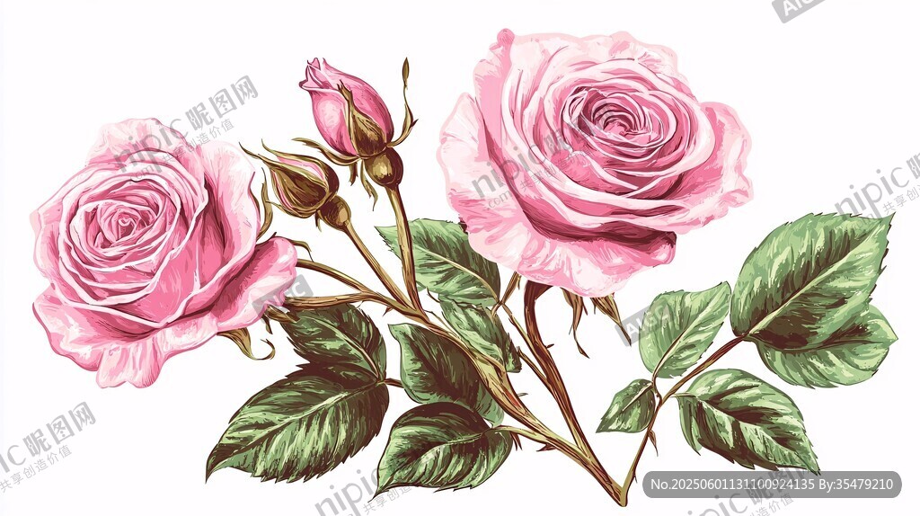 復古風粉色玫瑰插畫