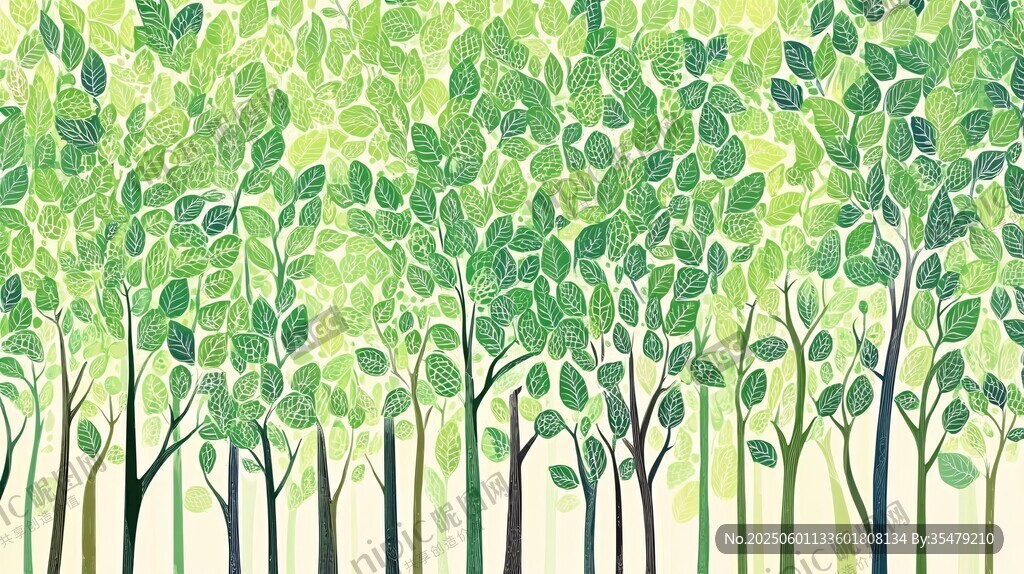 清新綠樹林插畫