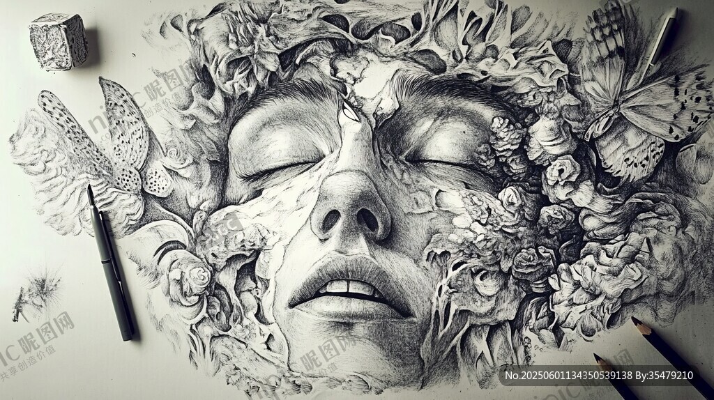 夢幻植物人臉創意素描