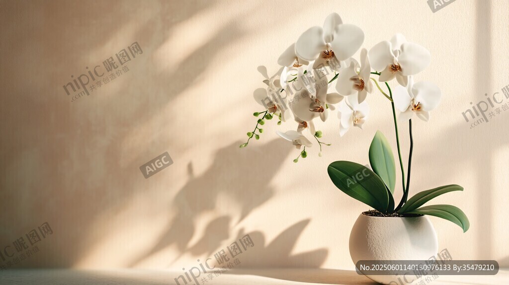 白色蘭花靜置于素雅花瓶中